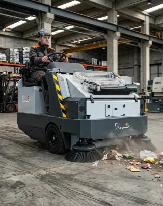 MAX1700D : balayeuse diesel haut rendement pour nettoyage des grandes surfaces.