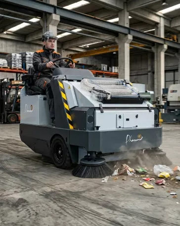 MAX1700D : balayeuse diesel haut rendement pour nettoyage des grandes surfaces.