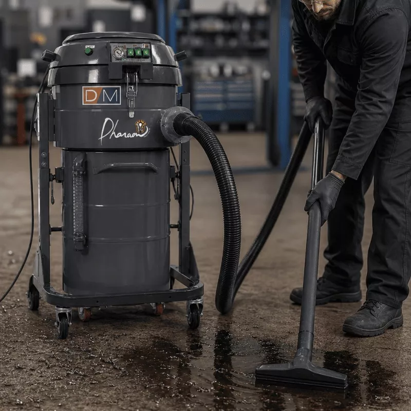 DM40OIL : Aspiration de liquides chargés, compact et mobile avec flotteur électrique intégré