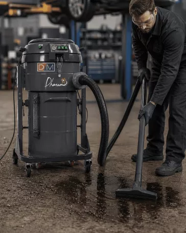 DM40OIL : Aspiration de liquides chargés, compact et mobile avec flotteur électrique intégré