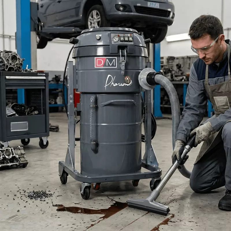 DM40OIL : Aspiration de liquides chargés, compact et mobile avec flotteur électrique intégré